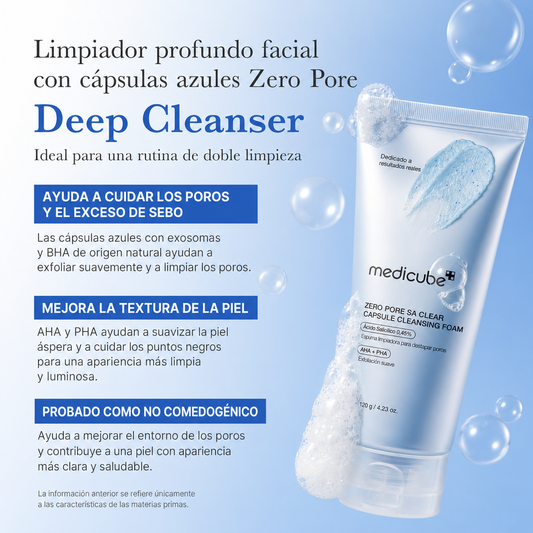 Limpiador Facial Medicube Zero Pore SA Clear Capsule Cleansing Foam – 120 g